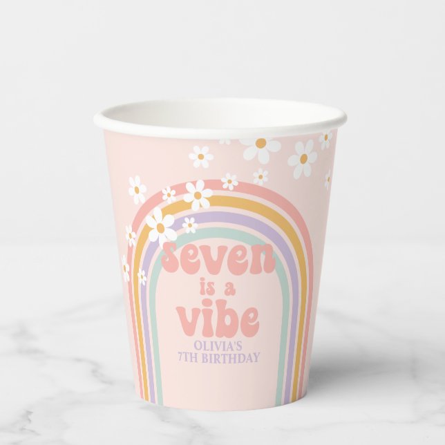 Rainbow Pastel Seven is a Vibe 7th birthday Paper Cups (Front)