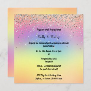Rainbow Pastel Sparkle Diamond Wedding Invitation
