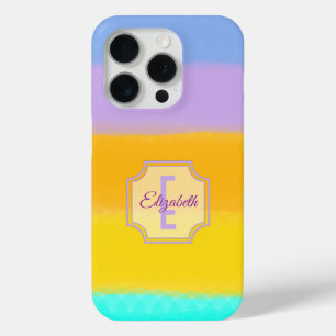 Rainbow Pastel Stripes   Initial Letter Monogram iPhone 15 Pro Case