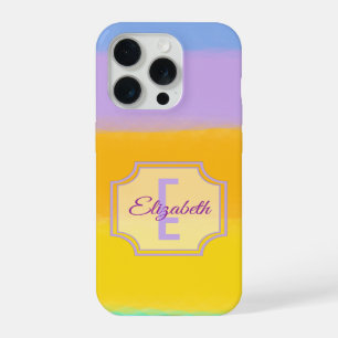 Rainbow Pastel Stripes Initial Letter Monogram iPhone 15 Pro Case