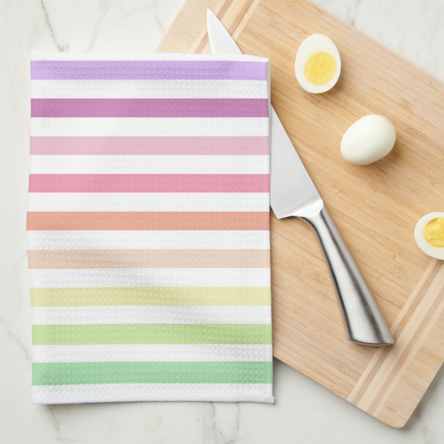 Rainbow Pastel Stripes Tea Towel (Quarter Fold)