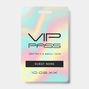 Rainbow Pastel Sweet 16th VIP Pass Lanyard ID Badge