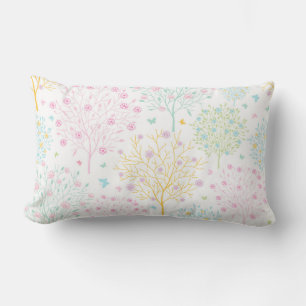 Rainbow Pastel Trees Hand Drawn Doodle Print Lumbar Cushion