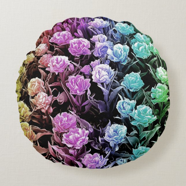 Rainbow Pastel Tulips Round Cushion (Front)