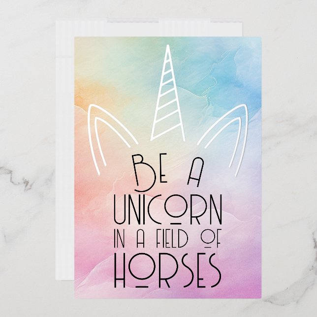 Rainbow Pastel Unicorn Affirmation Foil Holiday Card (Envelope)