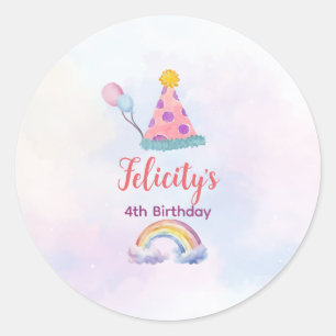 Rainbow Pastel Unicorn Any Age Birthday  Classic Round Sticker