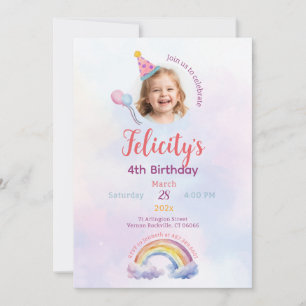 Rainbow Pastel Unicorn Any Age Birthday Invitation