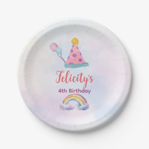 Rainbow Pastel Unicorn Any Age Birthday Paper Plate
