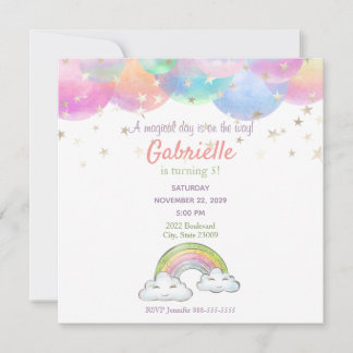 Rainbow Pastel Unicorn Kids Birthday Invitation