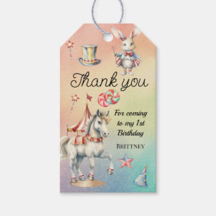 Rainbow Pastel w Animals 1st Birthday Party Gift Tags