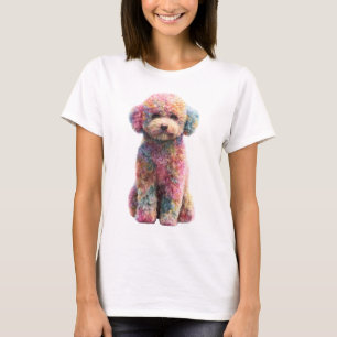 Rainbow Pastel Watercolor Poodle Portrait Women T-Shirt