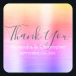 Rainbow Pastel Wedding Favour Thank You Square Sticker<br><div class="desc">Gold,  Pink and Purple Ombre Rainbow Pastel Wedding Seal Favour Thank You Sticker. This sticker can be customised to include your name and wedding date and be used to seal your wedding invitations or favour bags. Please contact the designer if you would like matching items.</div>