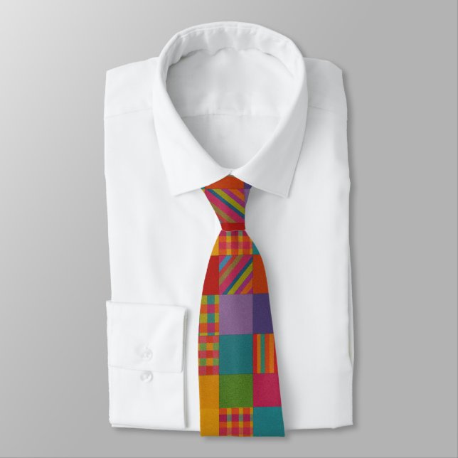 Rainbow Patchwork Plaid  Tie (Tied)