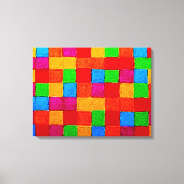 Rainbow Patchwork Quilt Color Grid Abstract Canvas Print (Front)