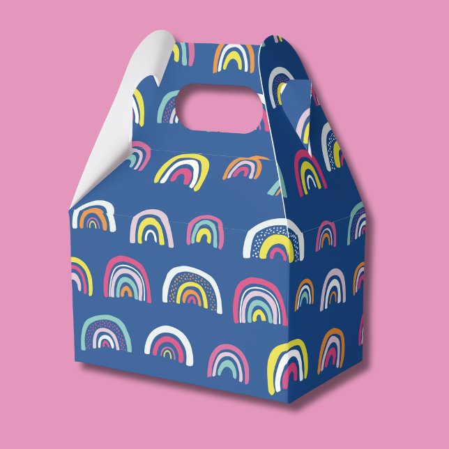 Rainbow pattern blue favour box (Rainbow pattern blue and pink party favor box)