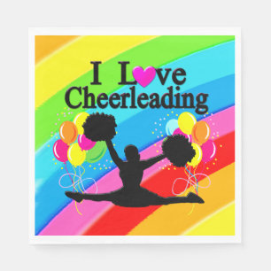 RAINBOW PATTERN I LOVE CHEERLEADER PAPER NAPKINS