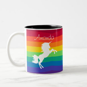 Rainbow Pattern White Unicorn Personalised Custom Two-Tone Coffee Mug