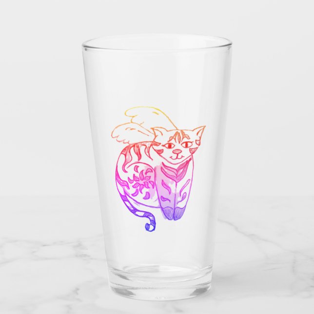 Rainbow Patterned cat Glass (Front)