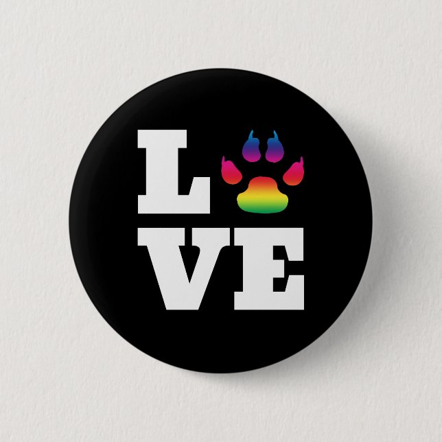 Rainbow paw 6 cm round badge (Front)