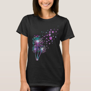 Rainbow Paw Cute Dandelion Wildflower Animal Art T-Shirt