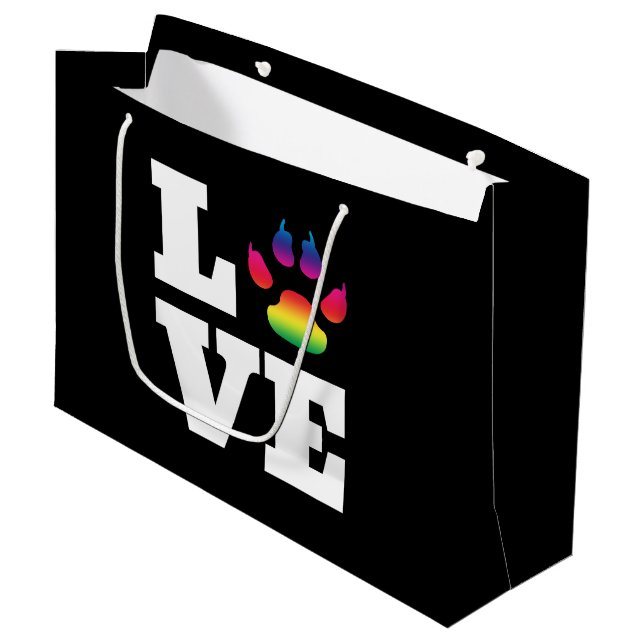Rainbow paw large gift bag (Front Angled)