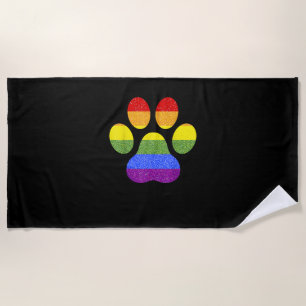 Rainbow Paw Print Dog Paw LGBT Pride Supporter Dog Beach Towel
