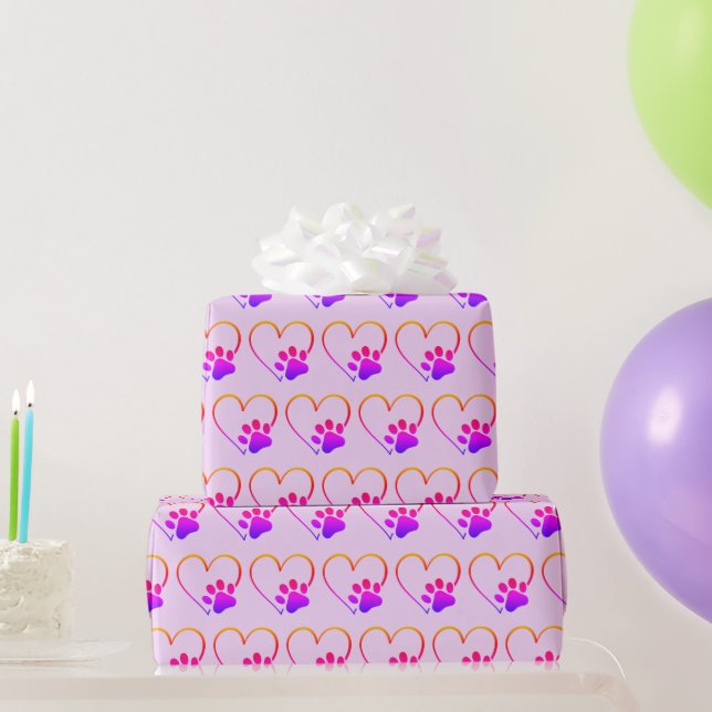 Rainbow Paw Print with Heart Wrapping Paper (Party Gifts)