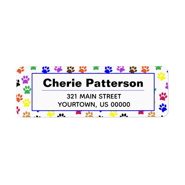 Rainbow Paw Prints Dog Cat Pet Label Return Address Label (Front)