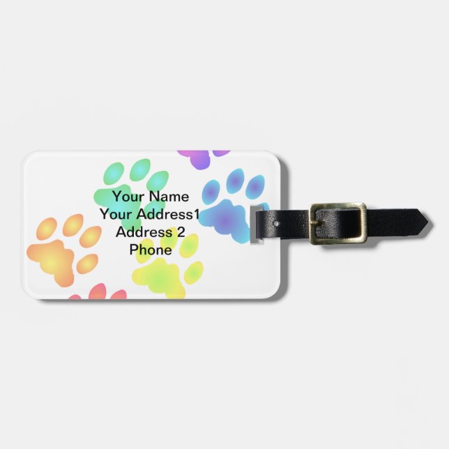 Rainbow Paw Prints Luggage Tag (Front Horizontal)