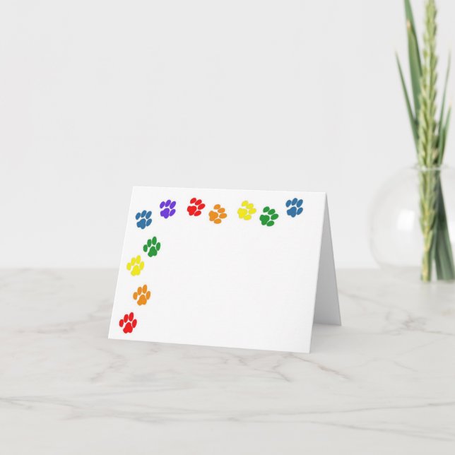 Rainbow Paw Prints Note Card (Front)