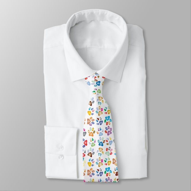 Rainbow Paw Prints Tie (Tied)