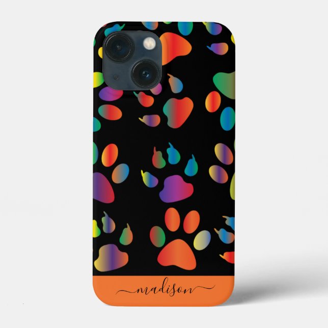 Rainbow Pawprint Pattern Personalised Name Case-Mate iPhone Case (Back)