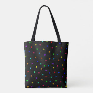 Rainbow Pawprint Tote Bag with Black Background
