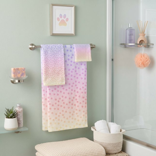 Rainbow pawprints bath towel set (Creator Uploaded)