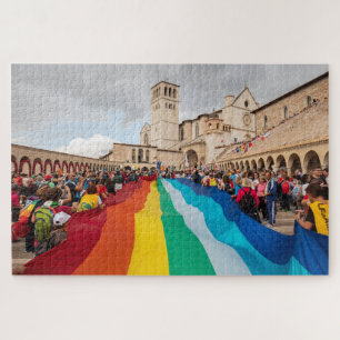 Rainbow peace flag in Assisi, Italy Jigsaw Puzzle