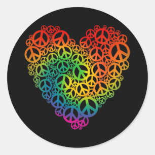 Rainbow Peace Heart Classic Round Sticker