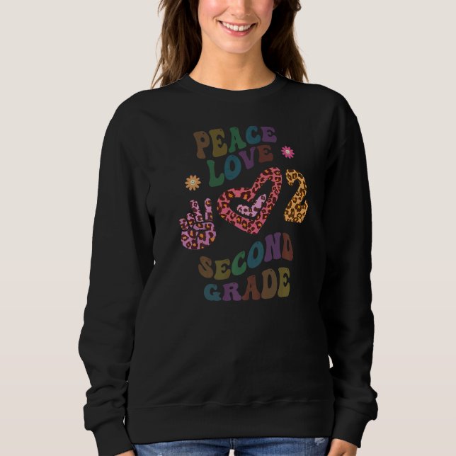 Rainbow PEACE LOVE SECOND GRADE Leopard Print Retr Sweatshirt (Front)