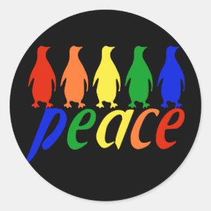 Rainbow Peace Penguins Classic Round Sticker