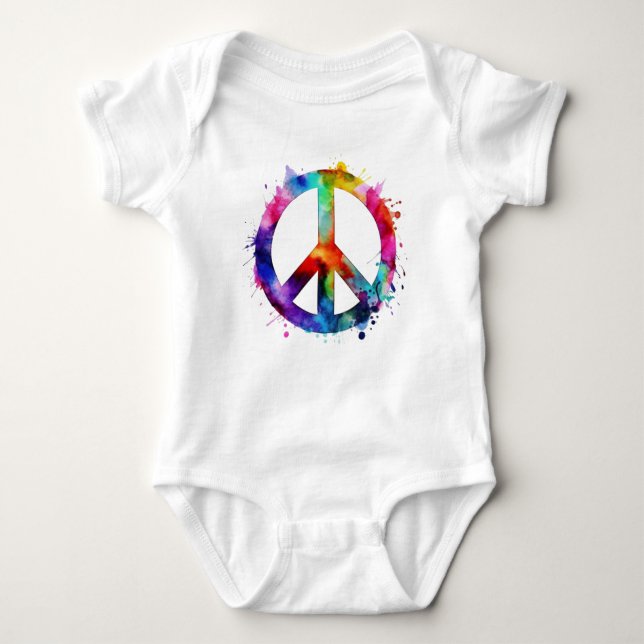 Rainbow Peace Sign Baby Bodysuit (Front)