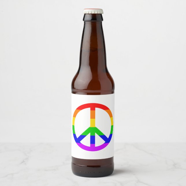 Rainbow Peace Sign Beer Bottle Label (Front)