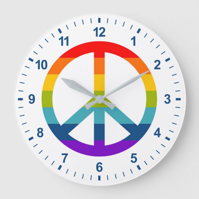 Rainbow Peace Sign Large Clock (Front)
