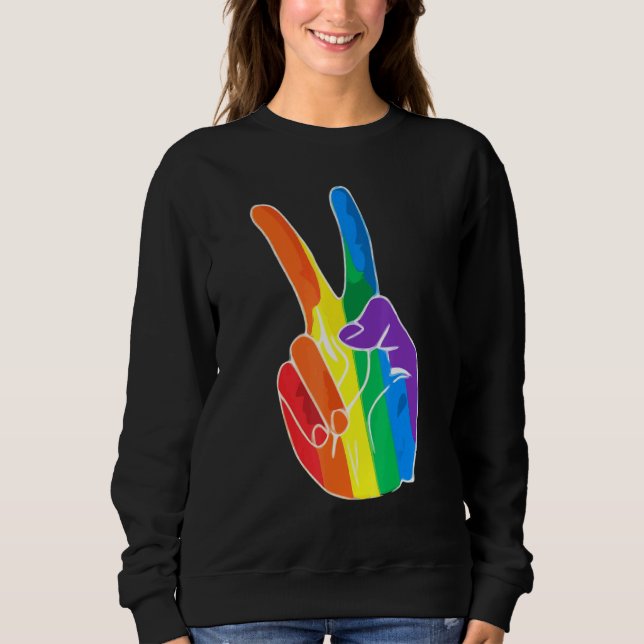 Rainbow Peace Sign Love Lesbian Gay LGBT Pride Sweatshirt (Front)