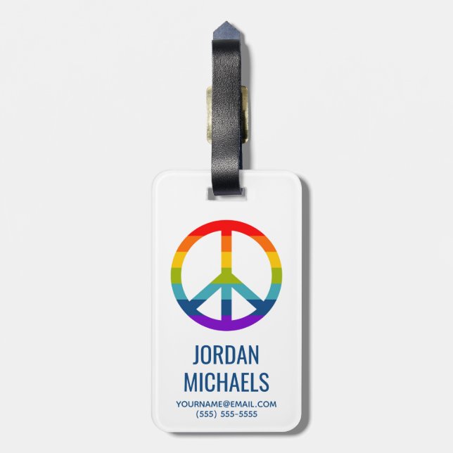 Rainbow Peace Sign Luggage Tag (Back Vertical)
