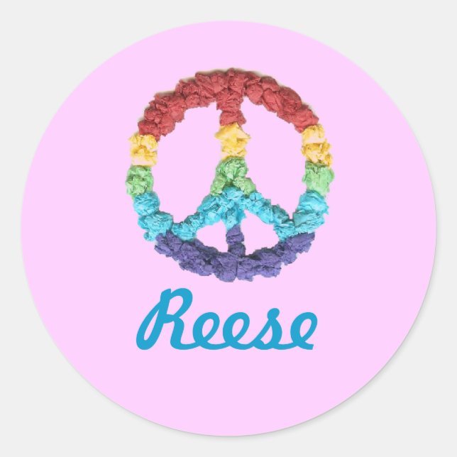Rainbow peace sign name classic round sticker (Front)