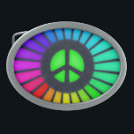 Rainbow Peace Sign Oval Belt Buckle<br><div class="desc">Peace symbol belt buckle in rainbow colours.</div>