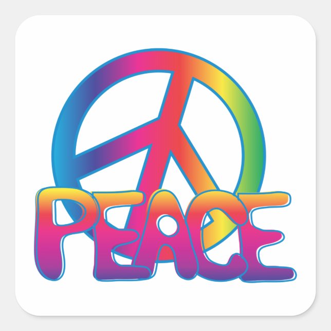 Rainbow Peace Sign Retro Hippie Square Sticker (Front)