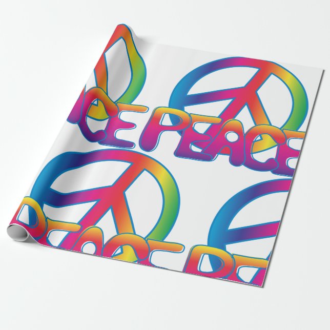 Rainbow Peace Sign Retro Hippie Wrapping Paper (Unrolled)