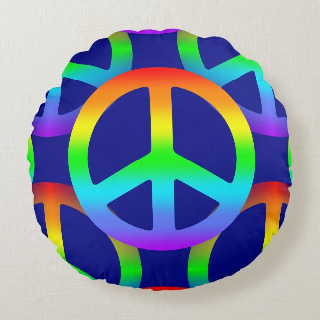 Rainbow Peace Sign Round Cushion (Front)