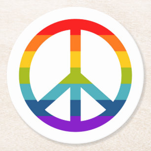 Rainbow Peace Sign Round Paper Coaster