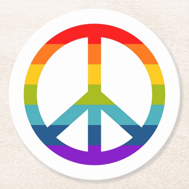 Rainbow Peace Sign Round Paper Coaster (Front)